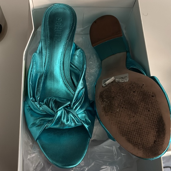 Metallic Blue Slip-On Heels - Picture 5 of 5